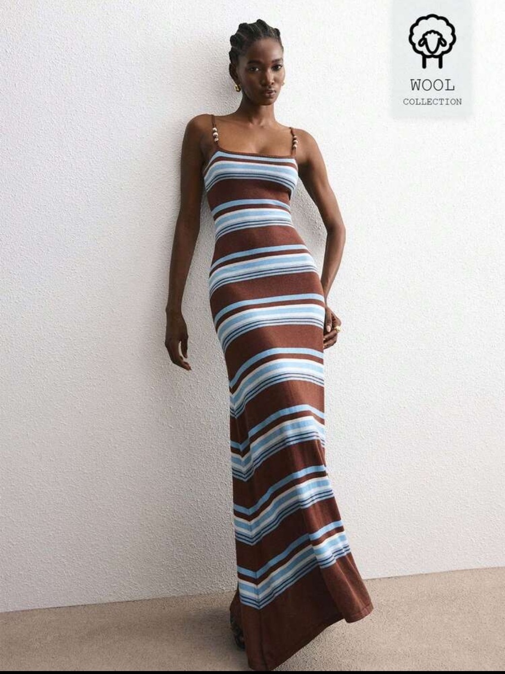 Striped Brown and Light Blue Maxi Dress - Picture 5 of 5